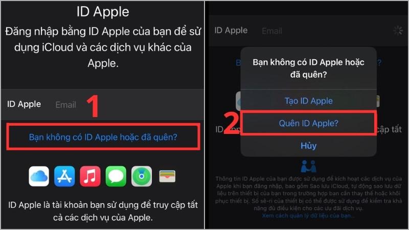 Chọn Bạn không có ID Apple hoặc đã quên? > Chọn Quên ID Apple