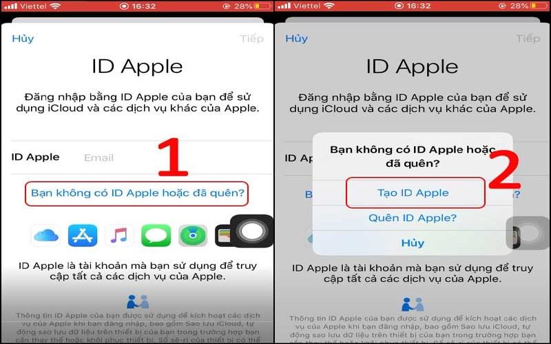 Chọn Tạo mới ID Apple