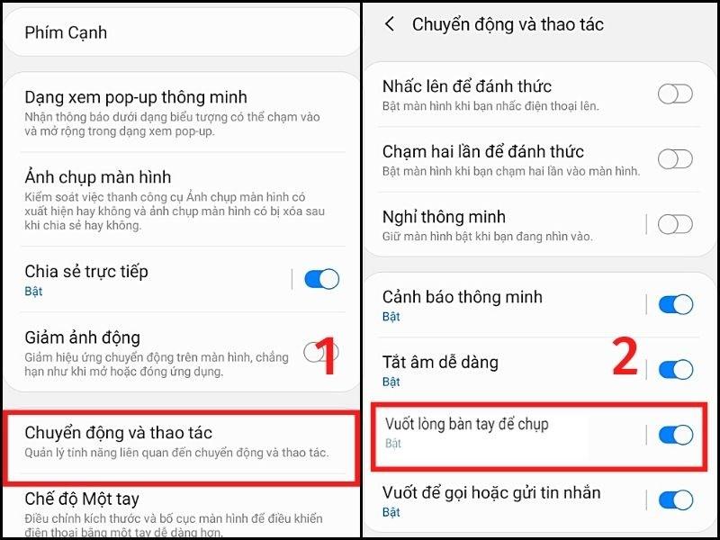 Chụp màn hình điện thoại Samsung bằng tính năng vuốt lòng bàn tay