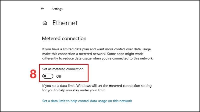 Chuyển thiết lập Metered connection sang trạng th&aacute;i On