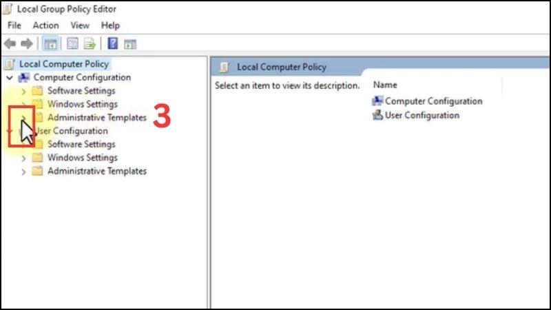 Click v&agrave;o mũi t&ecirc;n để mở rộng mục Administrative Templates