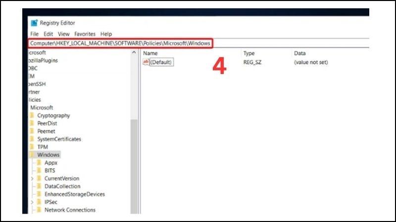 Đi tới HKEY_LOCAL_MACHINESOFTWAREPoliciesMicrosoftWindows
