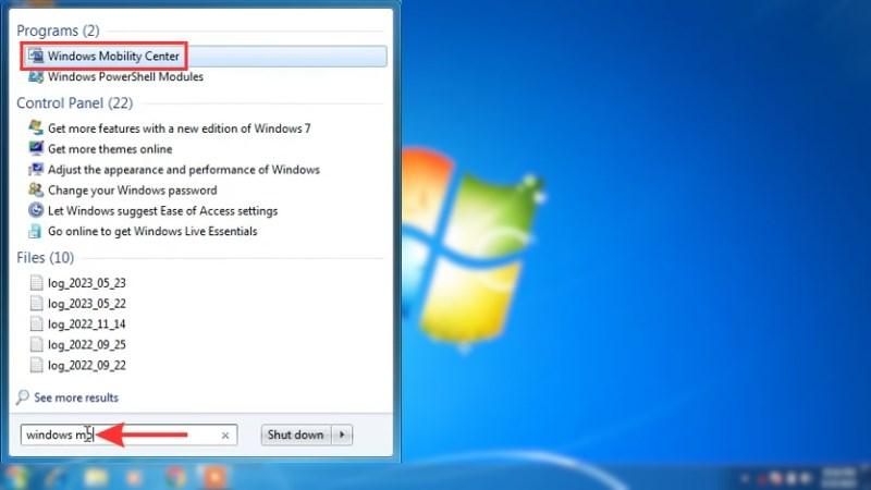 Mở Windows Mobility Center