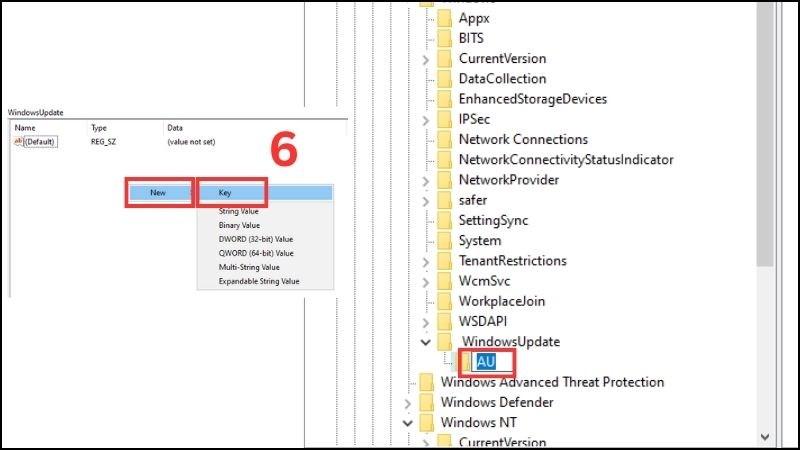 Nhấn chuột phải để tạo tiếp một thư mục AU (Automatic Updates)