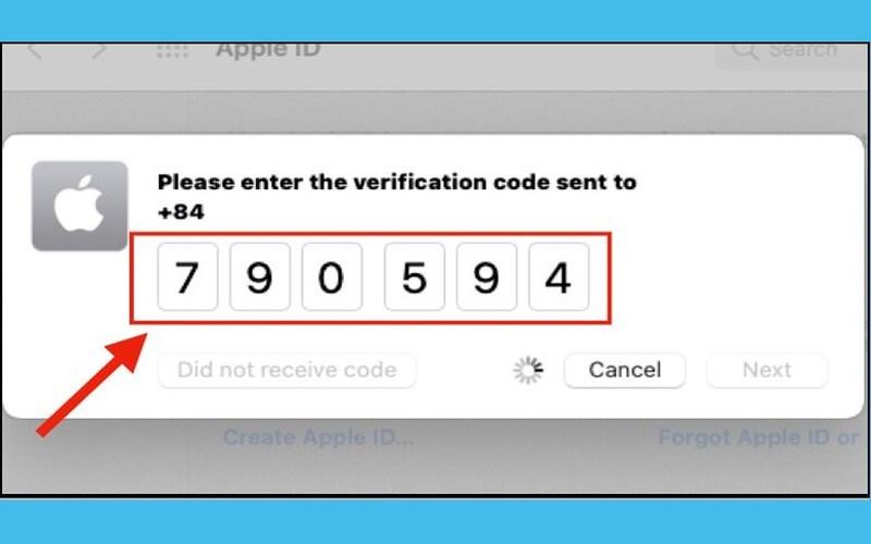 Nhập mã xác minh được gửi vào số điện thoại đã dùng để đăng ký tài khoản Apple