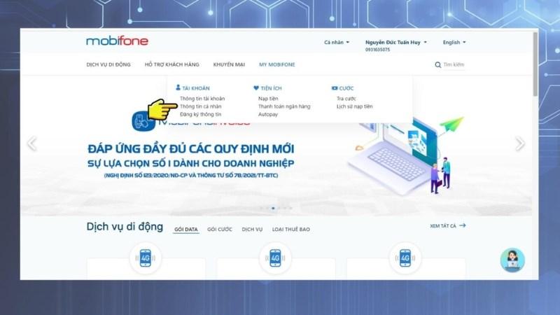 Truy cập v&agrave;o phần My MobiFone > Th&ocirc;ng tin c&aacute; nh&acirc;n