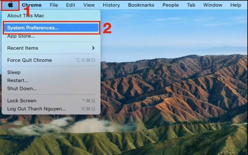 Vào logo Táo khuyết nhấn chọn vào System Preferences