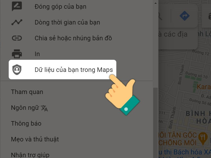 alt: Chọn "Dữ liệu của bạn trong Maps"