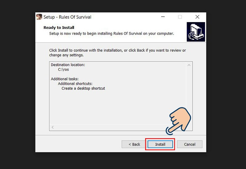 alt text: Bắt đầu cài đặt Rules of Survival