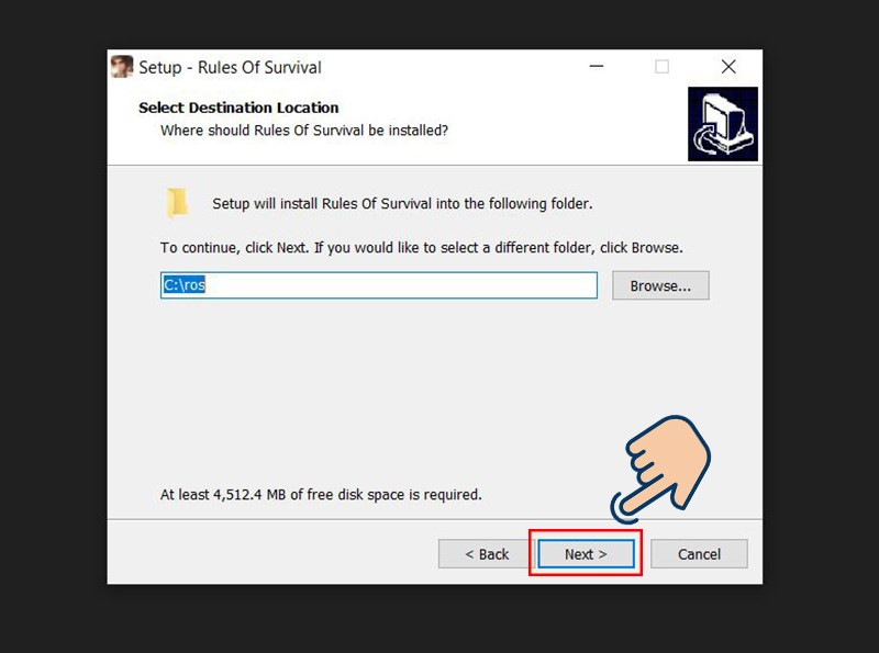 alt text: Chọn thư mục cài đặt Rules of Survival