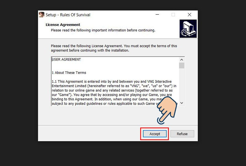 alt text: Đồng ý điều khoản sử dụng Rules of Survival