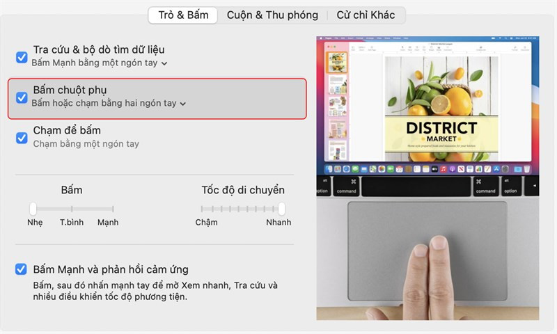 alt text: Minh họa thao tác click chuột phải bằng hai ngón tay trên Trackpad