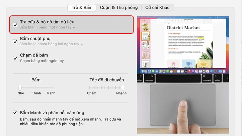 alt text: Minh họa thao tác Force Touch trên Trackpad Macbook