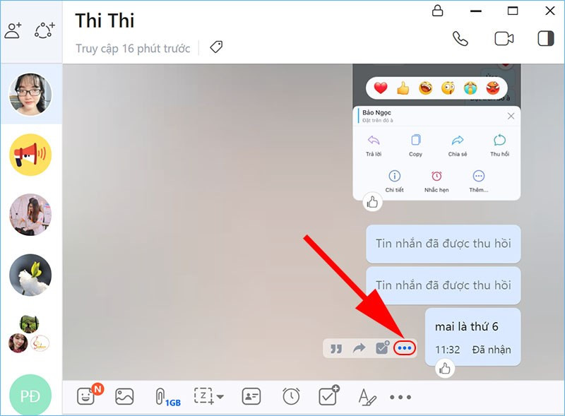 alt text: Nhấn vào biểu tượng 3 chấm bên cạnh tin nhắn cần thu hồi