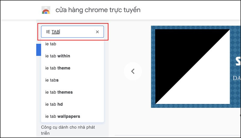 alt text: Tìm kiếm IE Tab trên cửa hàng Chrome trực tuyến