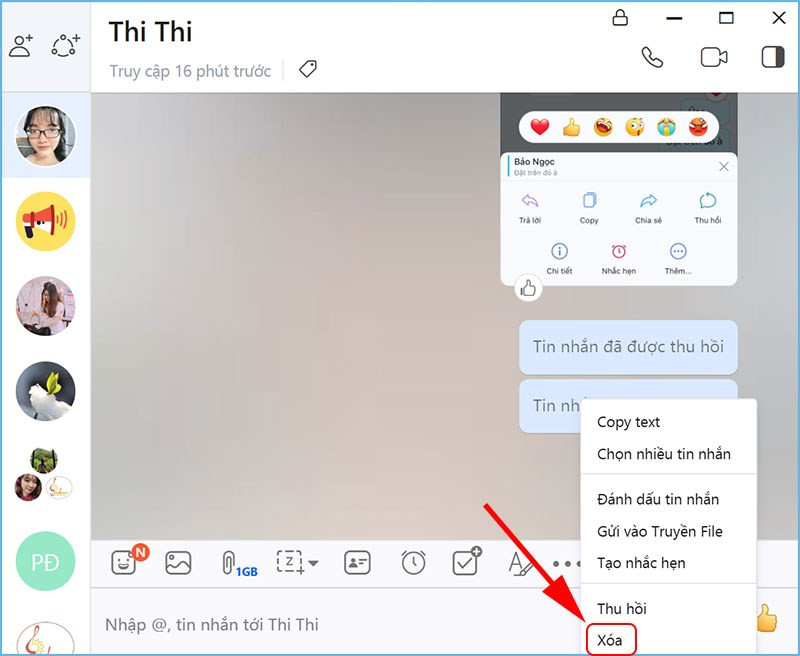 alt text: Tính năng Xóa tin nhắn Zalo trên máy tính