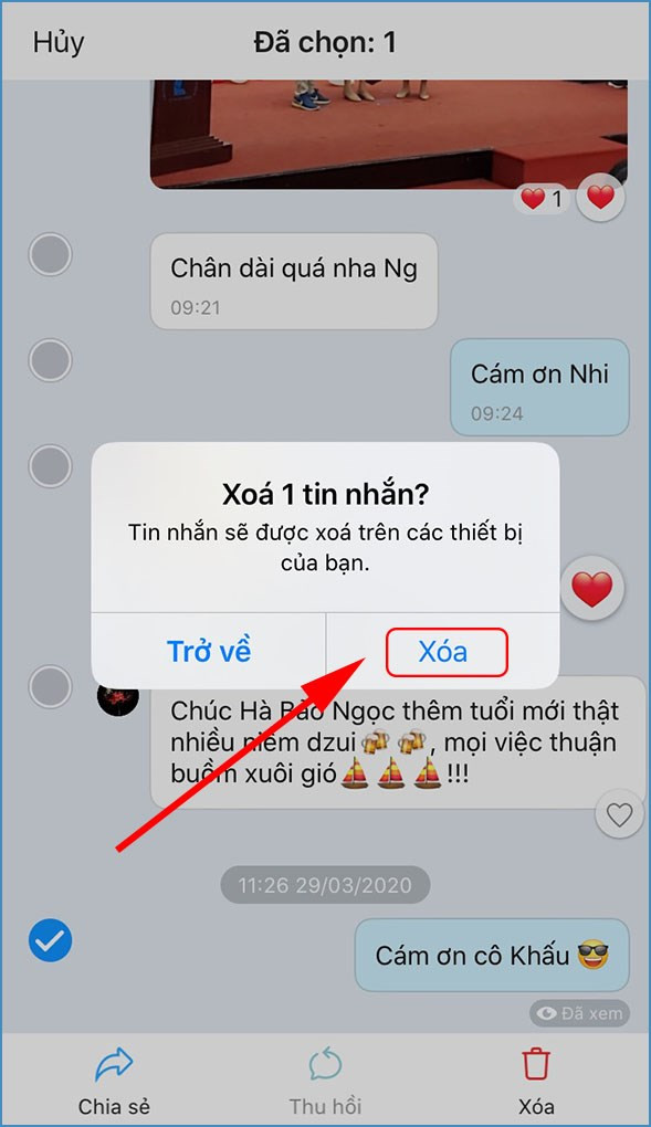 alt text: Xác nhận xóa tin nhắn Zalo trên điện thoại