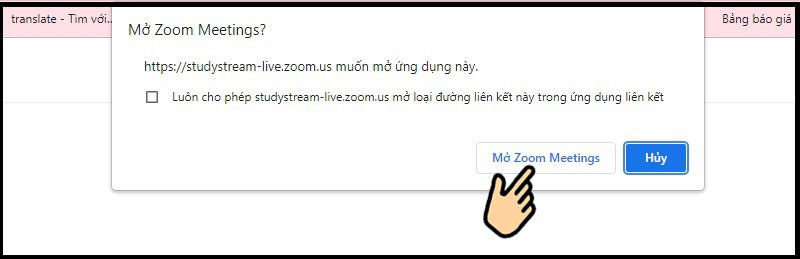 Alt: Yêu cầu mở Zoom Meetings trên máy tính.