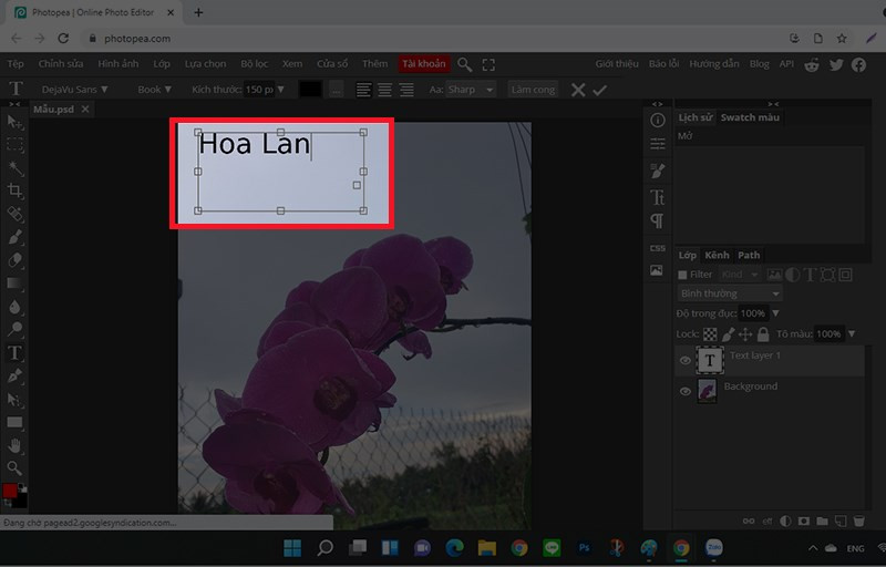 Chèn chữ vào ảnh với Photoshop Online