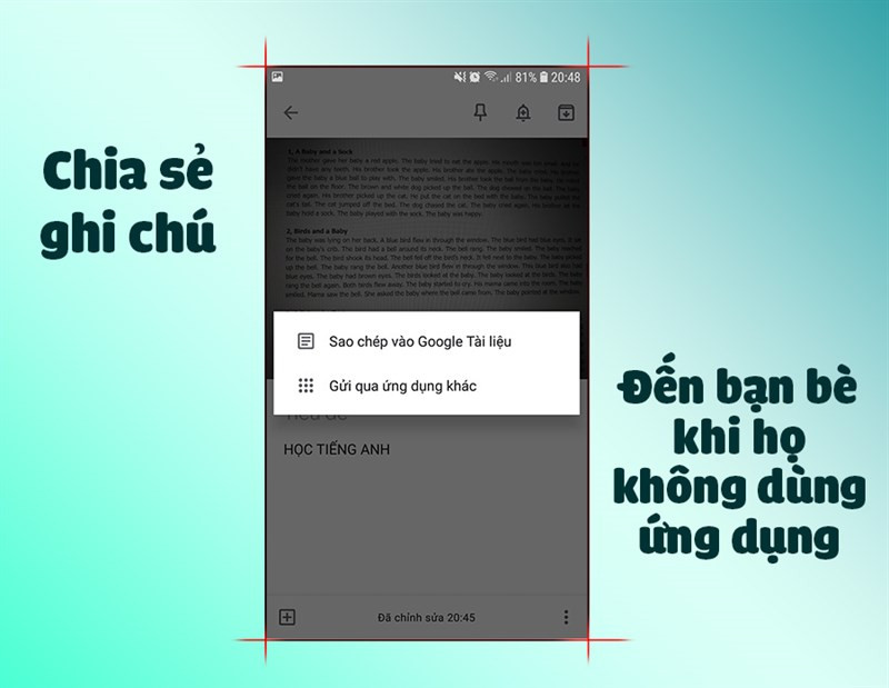 chia sẻ ghi ch&uacute; cho bạn b&egrave;, đồng nghiệp