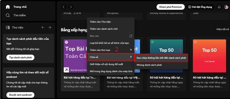 Chia sẻ nhạc trên Spotify máy tính