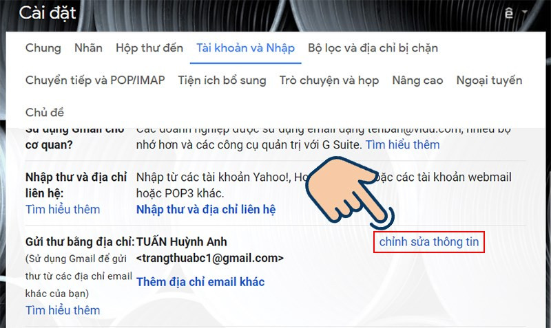 Chỉnh sửa thông tin Gmail