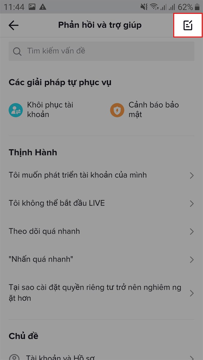 Chọn biểu tượng ở góc trên bên phải