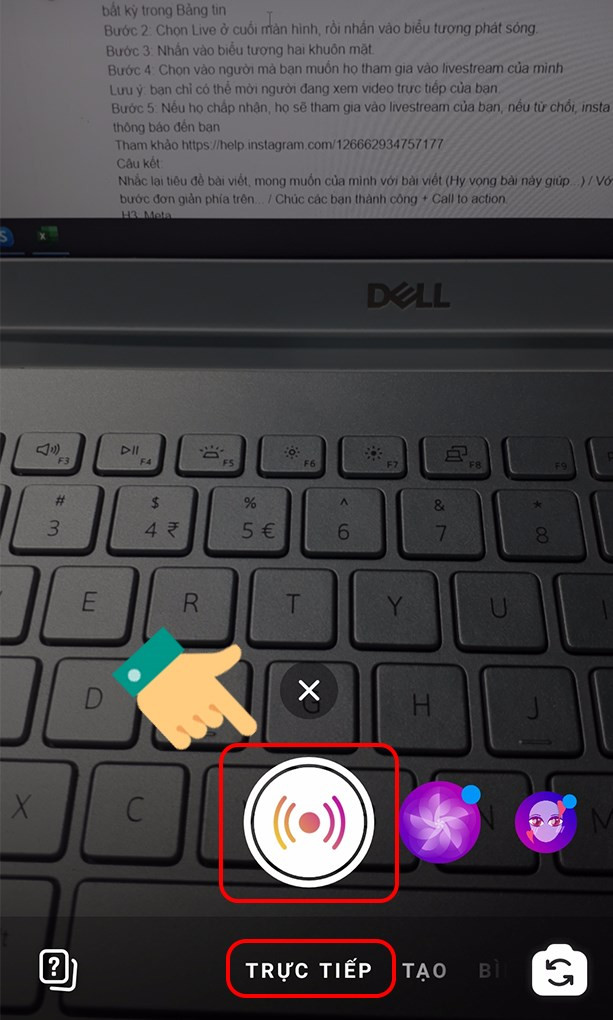 Chọn chế độ Trực tiếp trên Instagram