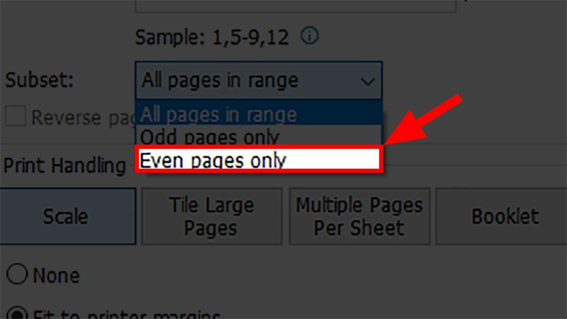 Chọn Even pages only để in trang chẵn trong PDF
