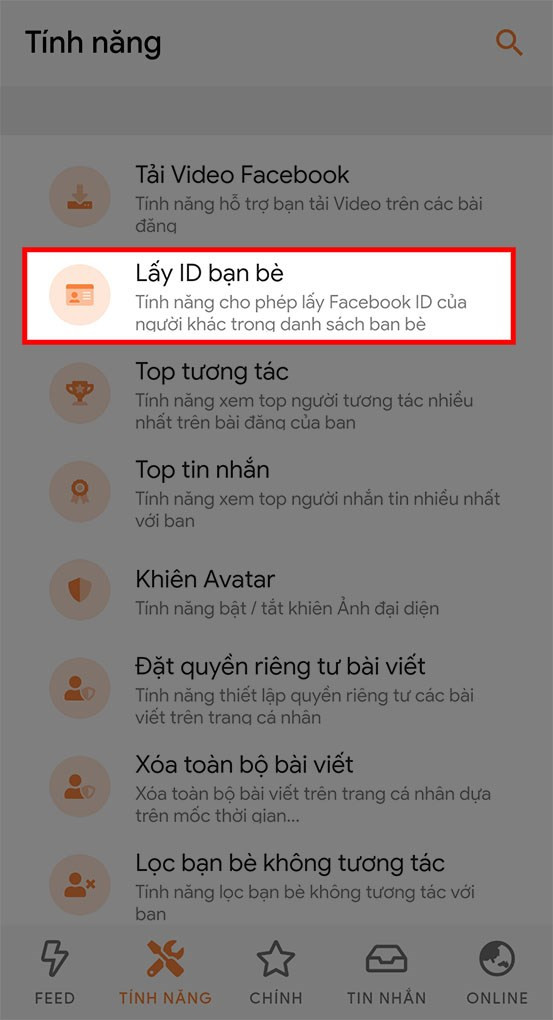 chọn lấy id bạn bè