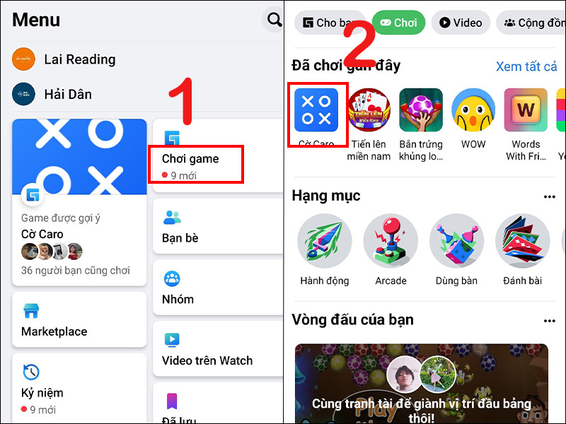 Chọn mục chơi game trên điện thoại