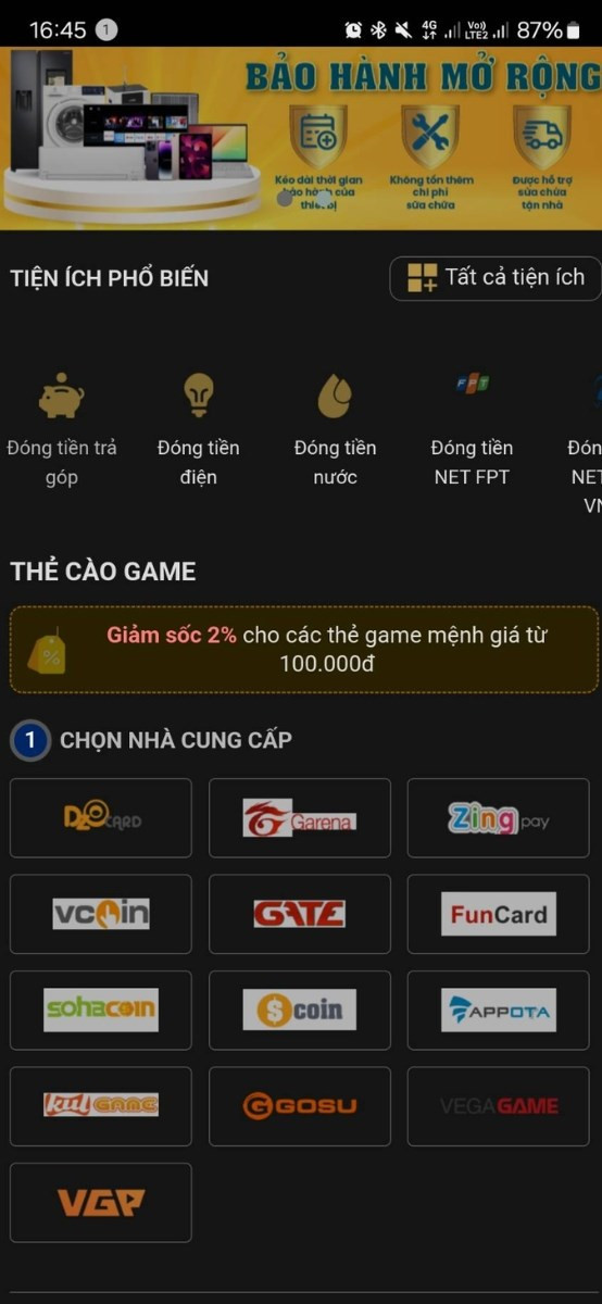 Chọn nhà cung cấp thẻ game