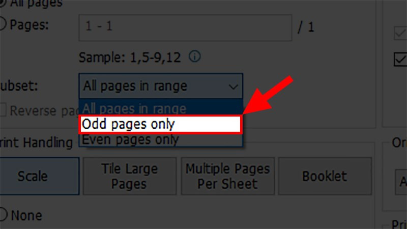 Chọn Odd pages only để in trang lẻ trong PDF