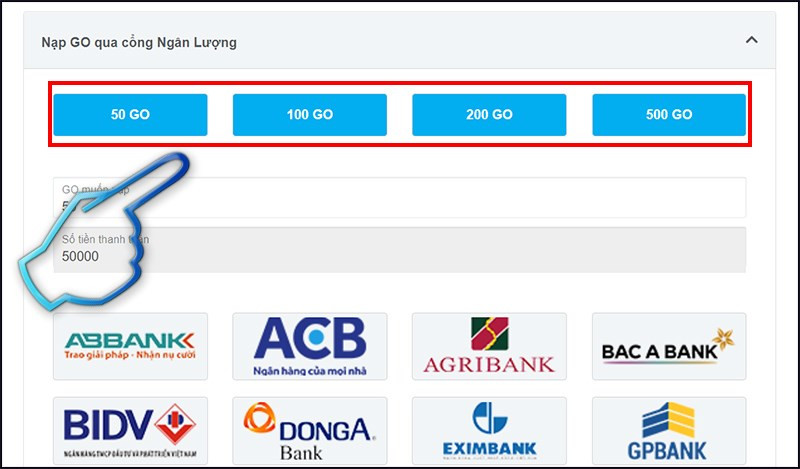 Chọn số Gocoin và ngân hàng