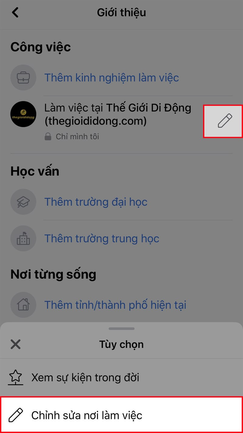 Chọn thông tin cần chỉnh sửa, chạm biểu tượng cây bút &gt; Chọn Chỉnh sửa hoặc Thêm