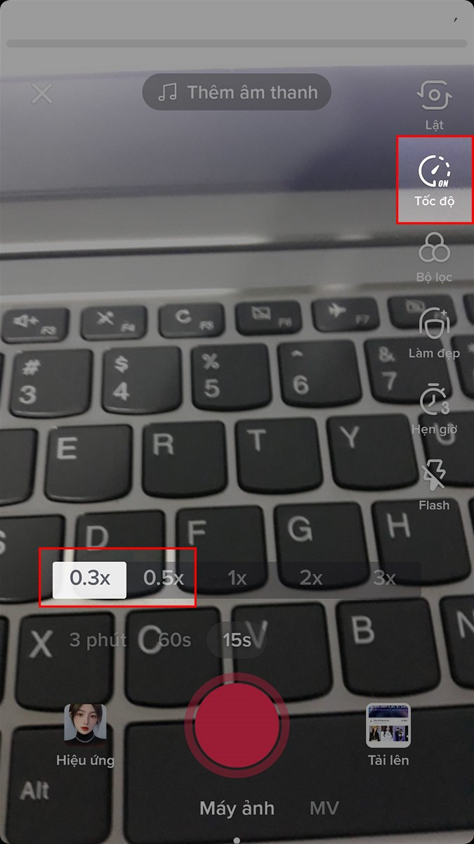 Chọn tốc độ quay slow motion trên TikTok