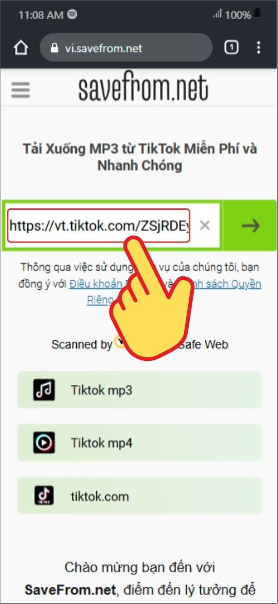 Dán link và chọn ô mũi tên xanh lá cạnh bên khung dán link.