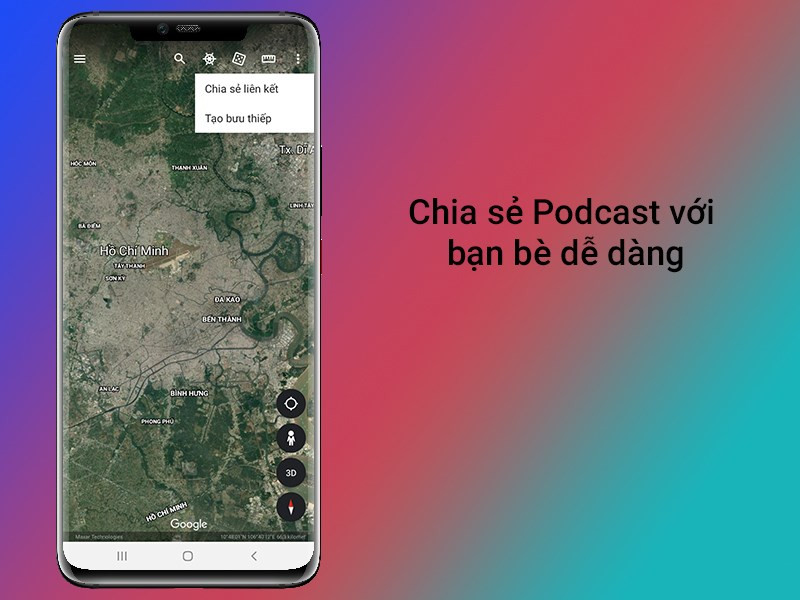 Giao diện chia sẻ podcast trên Google Earth