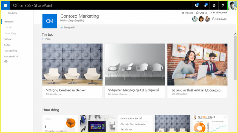 Giao diện trang chủ site nhóm SharePoint