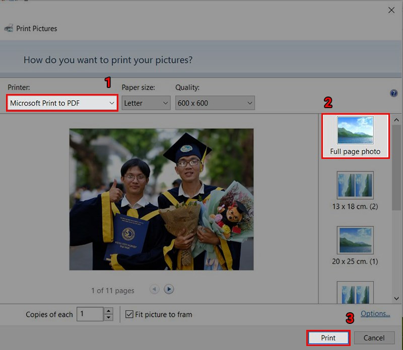 Gộp ảnh thành PDF bằng tính năng in ấn trên Windows