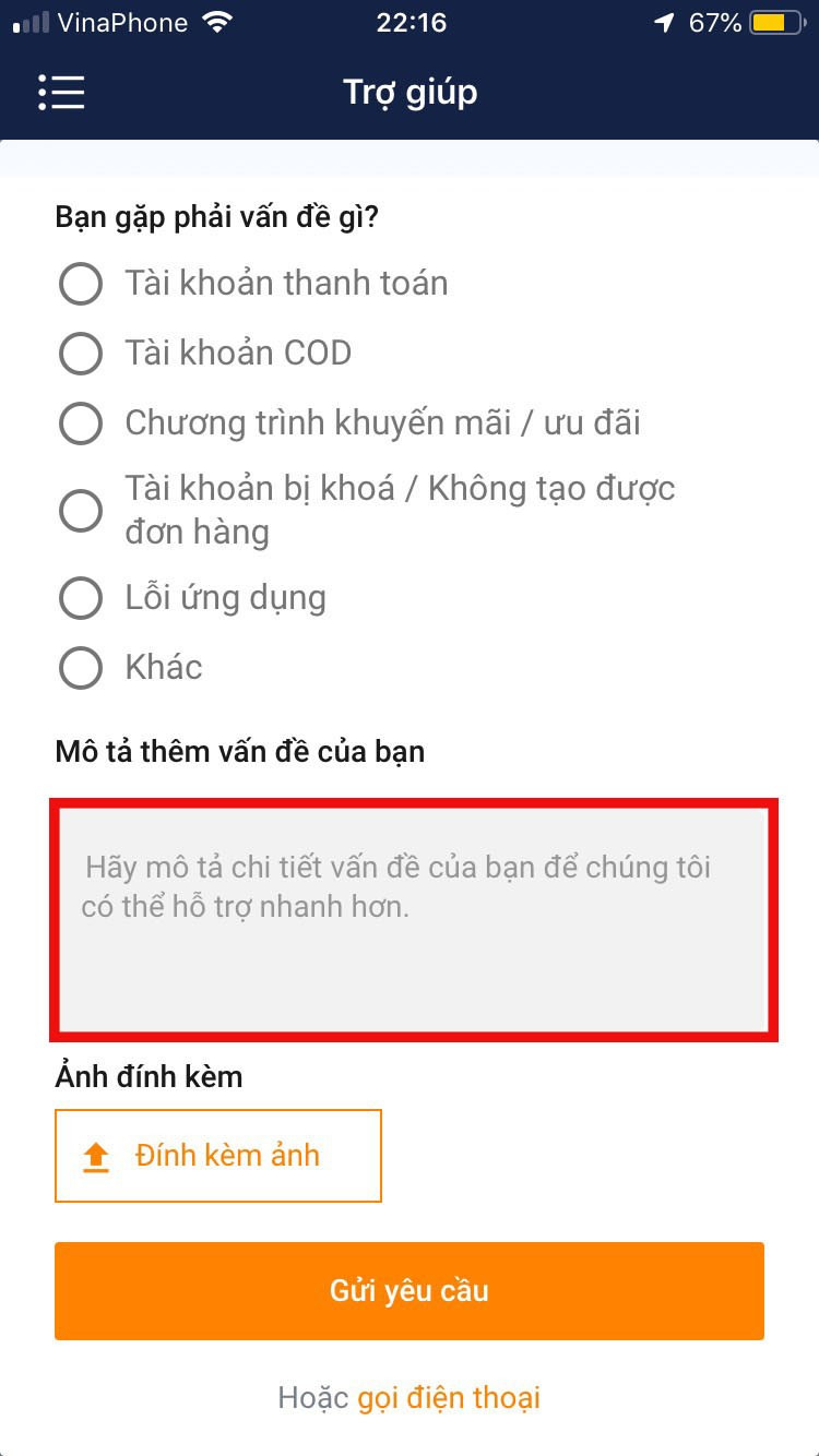 Gửi yêu cầu hỗ trợ