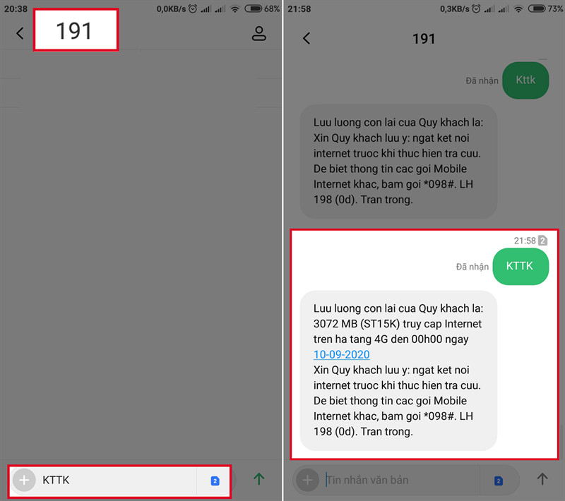 Kiểm tra data Viettel bằng tin nhắn