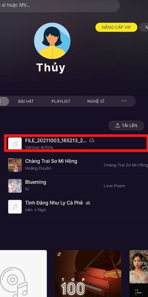 Kiểm tra file nhạc đã upload