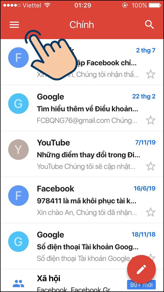 Mở Gmail trên điện thoại