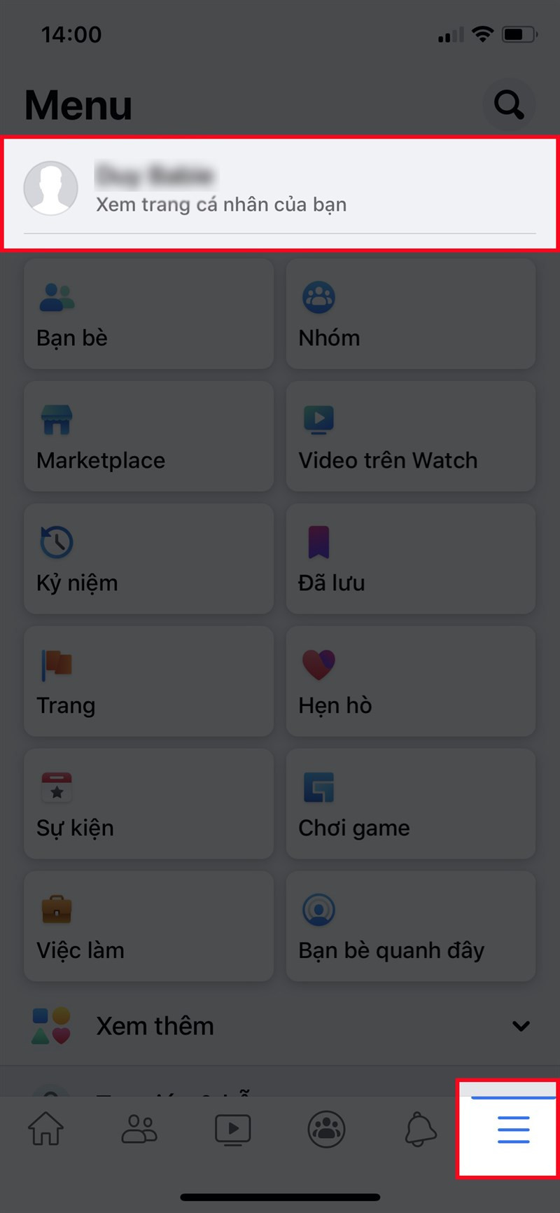 Mở ứng dụng Facebook, nhấn vào biểu tượng 3 gạch ngang > Nhấn vào trang cá nhân của bạn