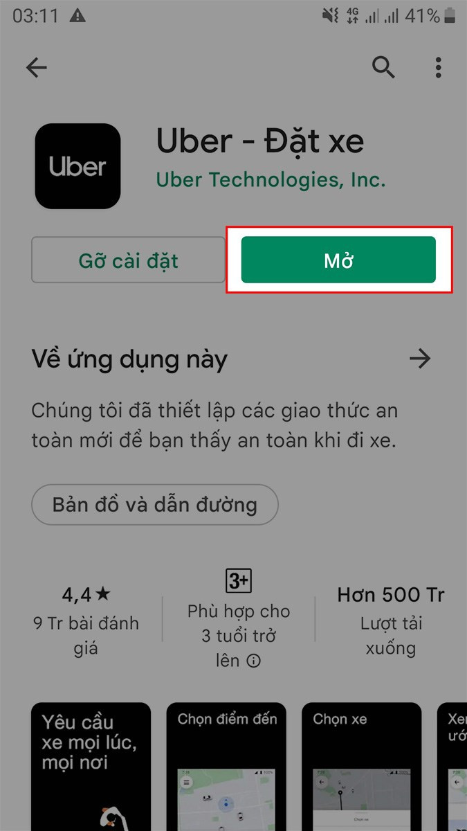 Mở ứng dụng Uber