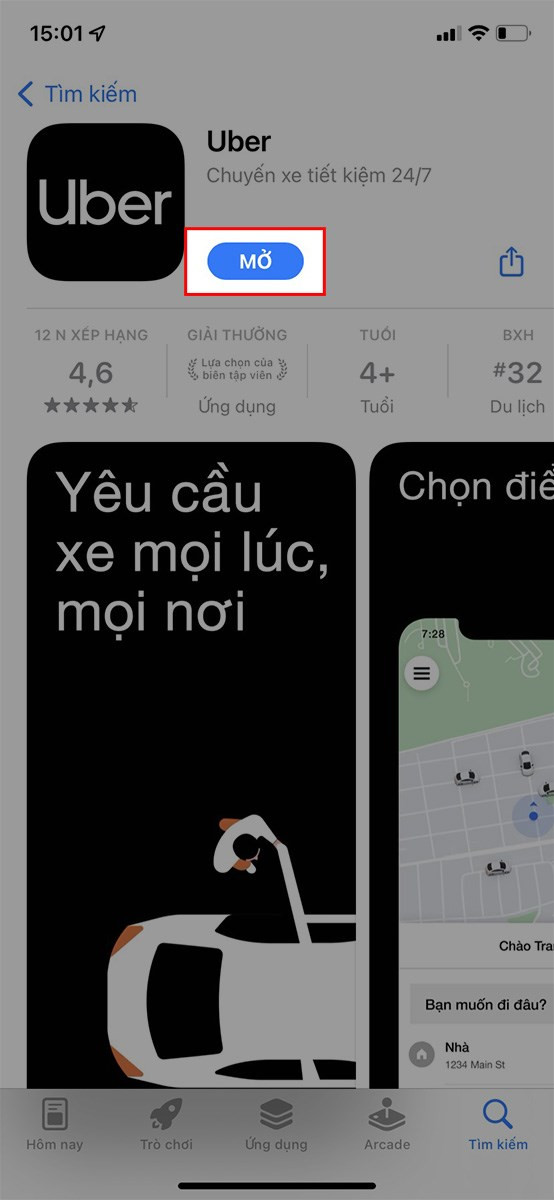 Mở ứng dụng Uber trên iOS