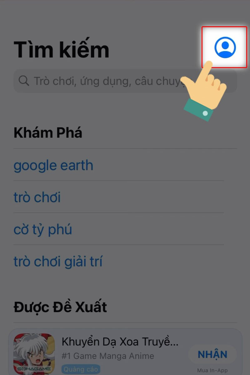 Nhấn vào Avatar cá nhân