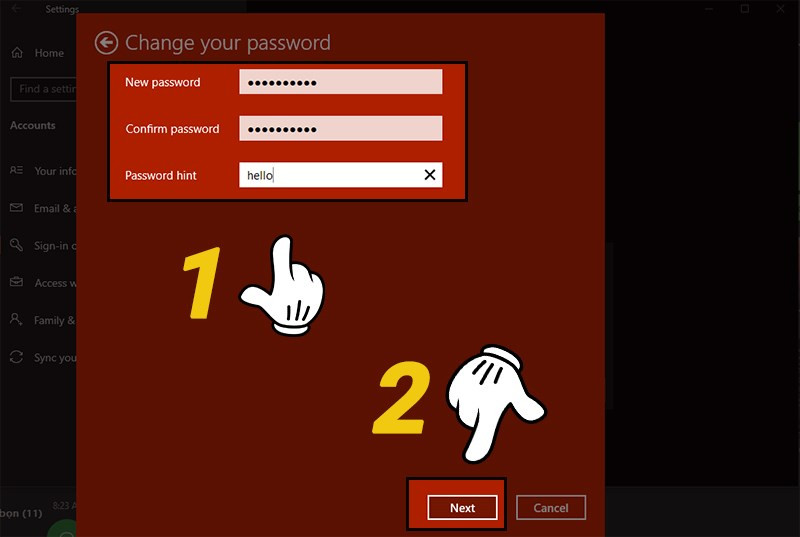 Nhập mật khẩu và chọn Next