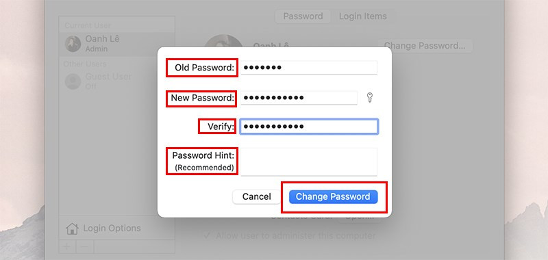 Nhập password mới